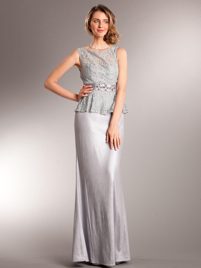 AC717 Graceful Glamour Long Evening Dress - Silver, Front View Medium