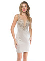 AC721 Heart On Fire Embellished Holiday Party Dress - Champagne, Front View Thumbnail