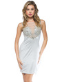 AC721 Heart On Fire Embellished Holiday Party Dress - Silver, Front View Thumbnail