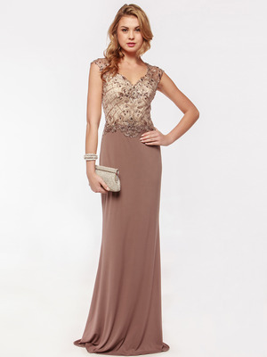 AC733 Jeweled Embroidery Evening Dress  , Mocha