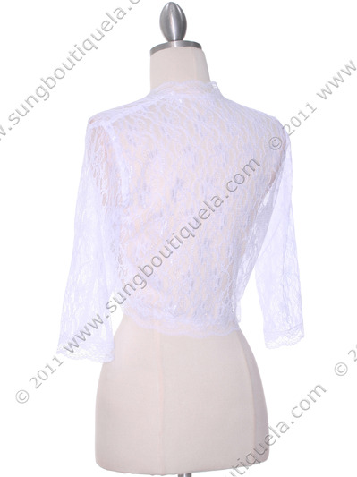 B112 White Lace Bolero Jacket - White, Back View Medium