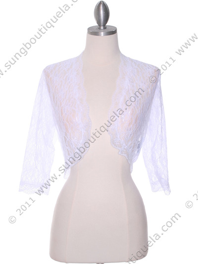B112 White Lace Bolero Jacket - White, Front View Medium