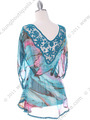 BL020 Turquoise Crochet Back Print Top - Turquoise, Back View Thumbnail