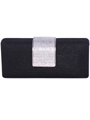 C028 Black Glitering Evening Clutch with Rhinestone Clip - Black, Front View Thumbnail