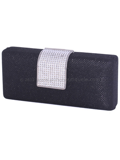 C028 Black Glitering Evening Clutch with Rhinestone Clip - Black, Alt View Medium