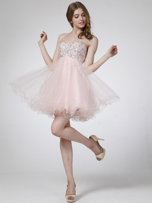 C1033 Strapless Sweetheart Homecoming Dress, Pink