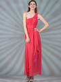 C1288 One-Shoulder Evening Dress - Coral, Front View Thumbnail