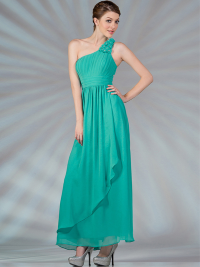 C1288 One-Shoulder Evening Dress - Mint, Front View Medium