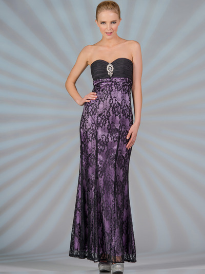C1290 Lace Evening Dress - Black Lilac, Front View Medium