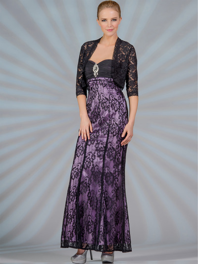 C1290 Lace Evening Dress - Black Lilac, Alt View Medium