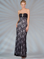 C1290 Lace Evening Dress - Black White, Front View Thumbnail