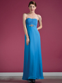 C1293 Strapless Chiffon Evening Dress - Dark Turquoise, Front View Thumbnail