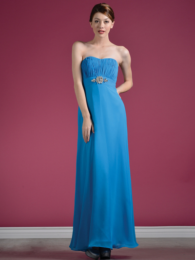 C1293 Strapless Chiffon Evening Dress - Dark Turquoise, Front View Medium