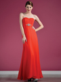 C1293 Strapless Chiffon Evening Dress - Orange, Front View Thumbnail