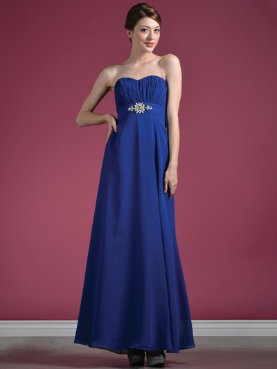 C1293 Strapless Chiffon Evening Dress - Royal Blue, Front View Medium