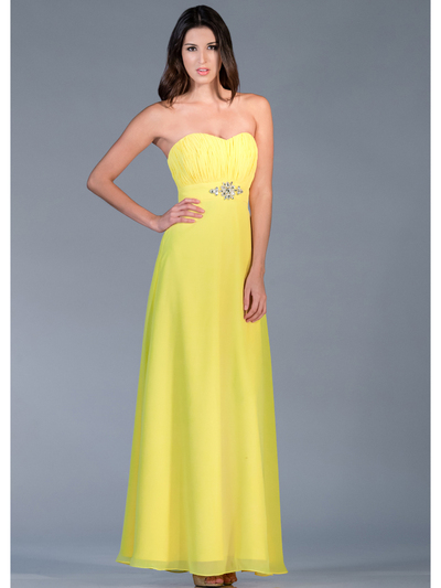 C1293 Strapless Chiffon Evening Dress - Yellow, Front View Medium