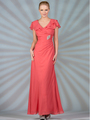 C1298 Cap Sleeve Evening Dress - Coral, Front View Thumbnail
