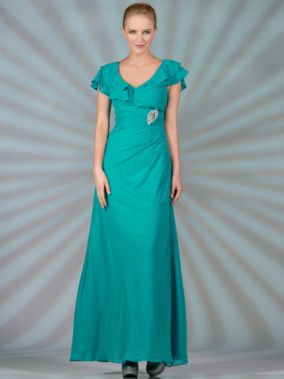 C1298 Cap Sleeve Evening Dress - Jade, Front View Medium