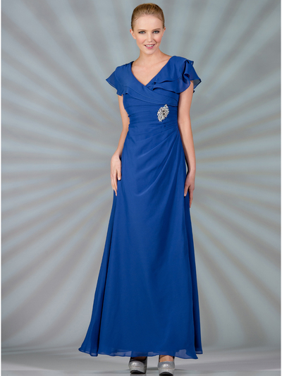 C1298 Cap Sleeve Evening Dress - Royal Blue, Front View Medium