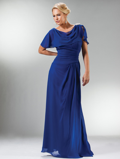C1299 Chiffon Sleeves Evening Dress - Royal, Alt View Medium