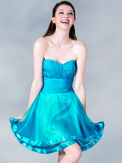 C1360 Pleated Cocktail Dress - Blue, Front View Medium