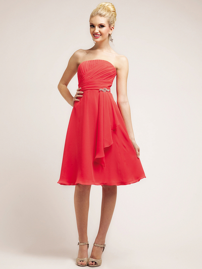C1451 Flirty Knee-Length Cocktail Dress - Coral, Front View Medium