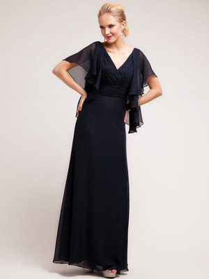 C1459 V neck chiffon A line Evening Dress, Black