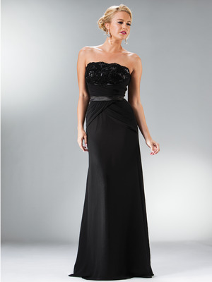 C1468 Strapless Wrap Waist Evening Dress, Black