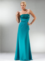 C1468 Strapless Wrap Waist Evening Dress - Teal, Front View Thumbnail