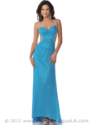 C1477 Cobalt Rhinestone Cross Back with Cut Out Prom Dress, Cobalt