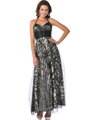 C1486 Halter Lace Overlay Print Evening Dress with Beaded Empire Waist - Print, Front View Thumbnail