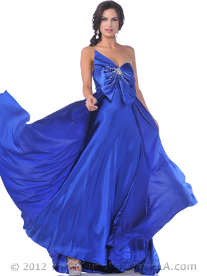 C1500 Strapless Oversize Bow Evening Dress, Royal Blue