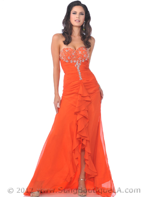 C1525 Orange Sweetheart Chiffon Prom Dress, Orange