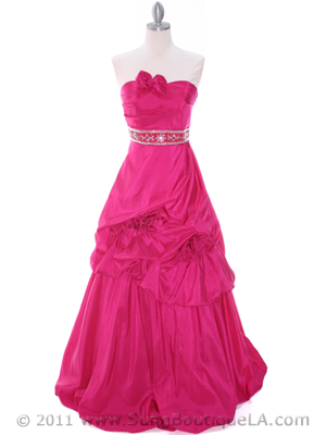 C1608 Fuschia Taffeta Prom Evening Gown, Fuschia