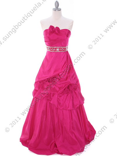 C1608 Fuschia Taffeta Prom Evening Gown - Fuschia, Front View Medium