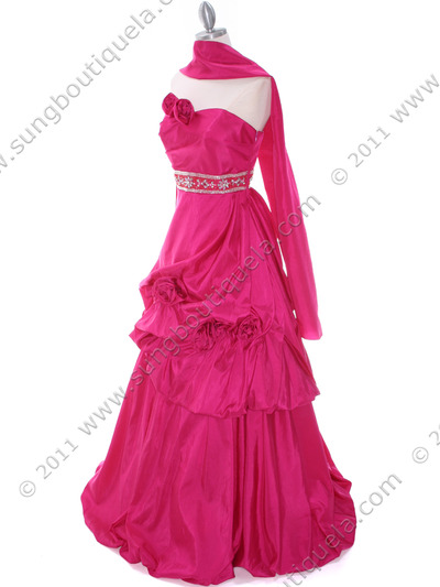 C1608 Fuschia Taffeta Prom Evening Gown - Fuschia, Alt View Medium