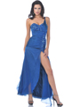 C1618 One Shoulder Sweetheart Evening Dress with Slit - Teal, Front View Thumbnail