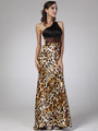 C1662 One Shoulder Animal Print Evening Dress - Print, Front View Thumbnail