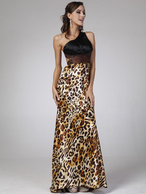C1662 One Shoulder Animal Print Evening Dress, Print