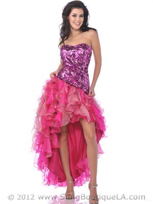 C1713 Fuschia Strapless Sequin Ruffle Prom Dress, Fuschia