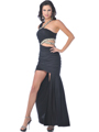 C1743 Asymmetrical Neckline Evening Dress - Black, Front View Thumbnail