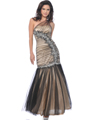 CC1801 Black Nude Lace Overlay Evening Dress with Jewel and Sequin - Black Nude, Front View Thumbnail
