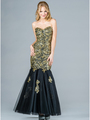 C1901 Lace and Sequin Prom Dress - Black Gold, Front View Thumbnail