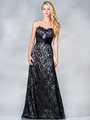 C1902 Vintage Black Lace Evening Dress - Black, Front View Thumbnail