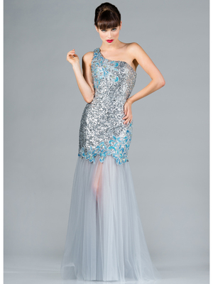 C1905 Silver and Blue Sequin Prom Dress, Silver Blue
