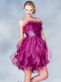 C1907 Ruffle Prom Dress - Fuschia, Front View Thumbnail