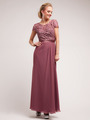 C1922 Elegant Lace and Floral Top Chiffon Evening Dress - Mauve, Front View Thumbnail