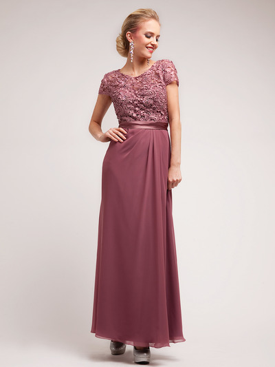 C1922 Elegant Lace and Floral Top Chiffon Evening Dress - Mauve, Front View Medium