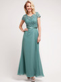 C1922 Elegant Lace and Floral Top Chiffon Evening Dress - Sage Green, Front View Thumbnail
