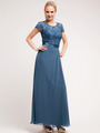 C1922 Elegant Lace and Floral Top Chiffon Evening Dress - Teal, Front View Thumbnail